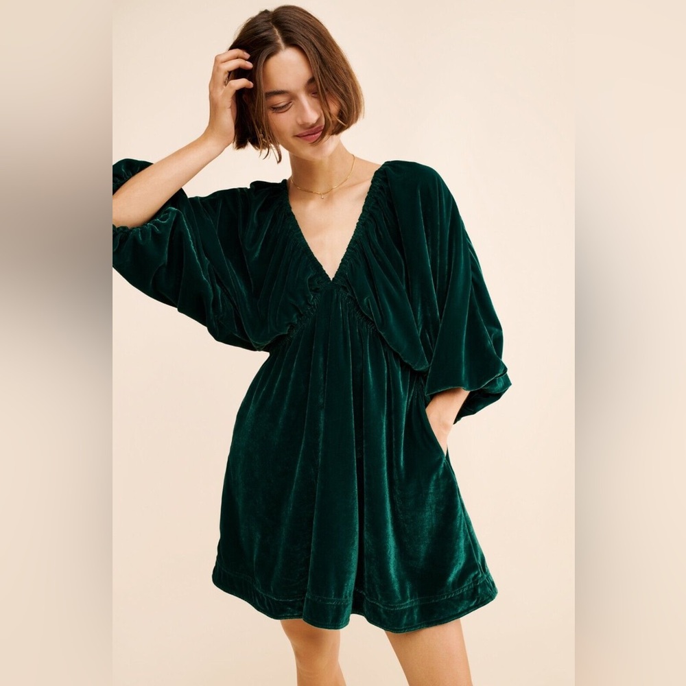 Free People Emerald Green Velvet Mini Dress